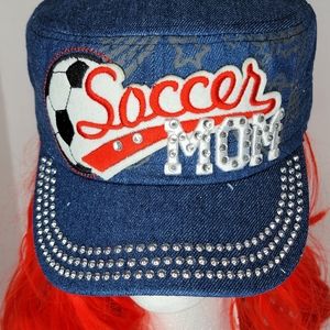 ``H25223NWT Professional Style Rhinestone Soccer MOM Cadet Cap - Dark Blue Cap